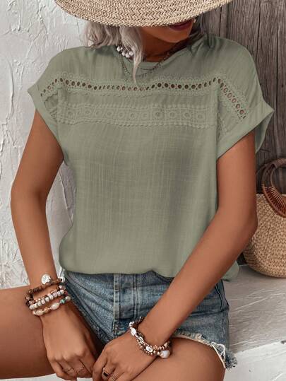 Breezaya 蕾絲拼接蝙蝠袖襯衫