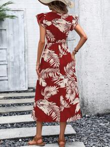 SHEIN VCAY Tropical Print Ruffle Trim Dress