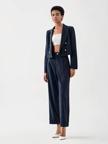 SHEIN BIZwear 雙排釦西裝外套和褲子 - 藏蓝色 - 查看 4