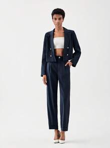 SHEIN BIZwear 雙排釦西裝外套和褲子 - 藏蓝色 - 查看 1