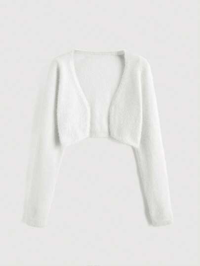 SHEIN MOD Solid Open Front Crop Cardigan In Fall/Winter