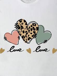 SHEIN EZwear 大碼愛心和字母圖案T恤 - 白色 - 查看 4