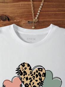 SHEIN EZwear 大碼愛心和字母圖案T恤 - 白色 - 查看 6