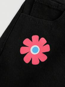 Teenager Mädchen Jeans mit geradem Beinschnitt, Blume Muster, - Schwarz - Übersicht 3