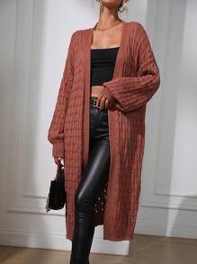 SHEIN Privé 落肩休闲设计开衫 - 鏽棕色 - 查看 4