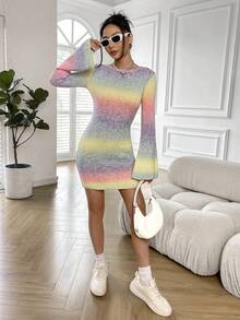 SHEIN EZwear Ombre Backless Flounce Sleeve Jumper Dress - Multicolor - View 5