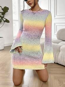 SHEIN EZwear Ombre Backless Flounce Sleeve Jumper Dress - Multicolor - View 2