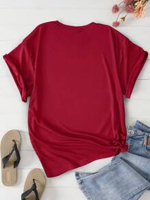 INAWLY Plus Heart And Letter Graphic Tee - Burgundy - View 2