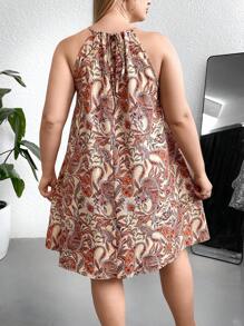 SHEIN Holidaya Talla grande Vestido con estampado de paisley de cuello halter - Multicolor - Ver 2