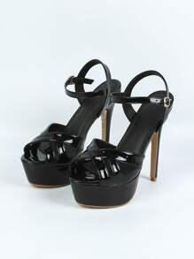 Women's Ultra High Heel 14cm Thick Sole Sandals With Platform, Sequined Peep Toe And Thin Heel
