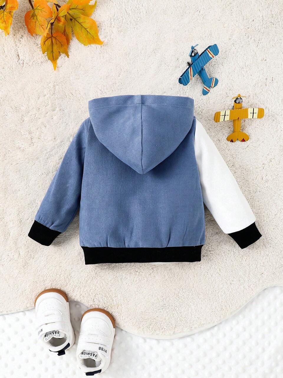 Baby Boy Letter Graphic Colorblock Hooded Jacket
