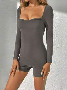 SHEIN PETITE Đơn vị Nữ Gân đan màu trơn - Màu xám đen - Xem 1