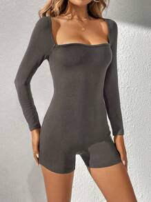 SHEIN PETITE Đơn vị Nữ Gân đan màu trơn - Màu xám đen - Xem 3