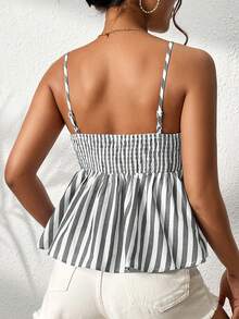 SHEIN VCAY Sọc Nút phía trước Cami ngọn - Xám - Xem 2