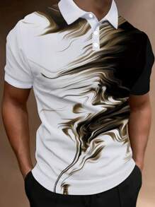 Manfinity Homme 男士图案印花休闲都市领 Polo 衫，适合丈夫 - 彩色 - 查看 1