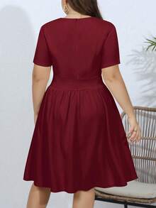 Vestido de cuello notch con bolsillo oculto - Burdeos - Ver 2