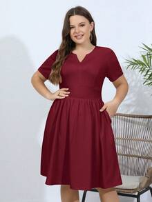 Vestido de cuello notch con bolsillo oculto - Burdeos - Ver 3
