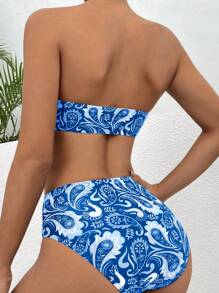 Paisley Print Bandeau Bikini Set For Summer Beach - Multicolor - View 2