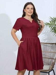 Vestido de cuello notch con bolsillo oculto - Burdeos - Ver 5