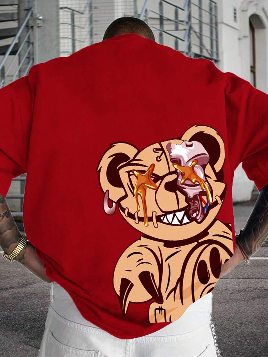 Manfinity EMRG Männer Drop Shoulder T-Shirt mit Cartoon Grafik, - Rot - Übersicht 1