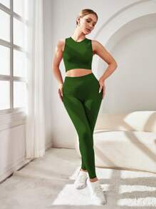 Slayform Bộ đồ thể thao co giãn cao liền mạch dành cho nữ Bộ đồ tập luyện dành cho nữ Bộ đồ tập luyện dành cho nữ Bộ đồ bó tập gym dành cho nữ - Màu xanh lá cây đậm - Xem 5