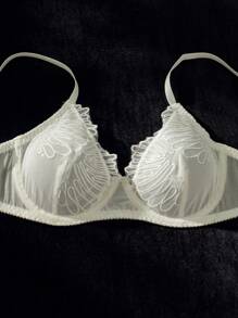 花卉蕾絲鋼圈吊帶襪內衣套裝 - 白色 - 查看 3