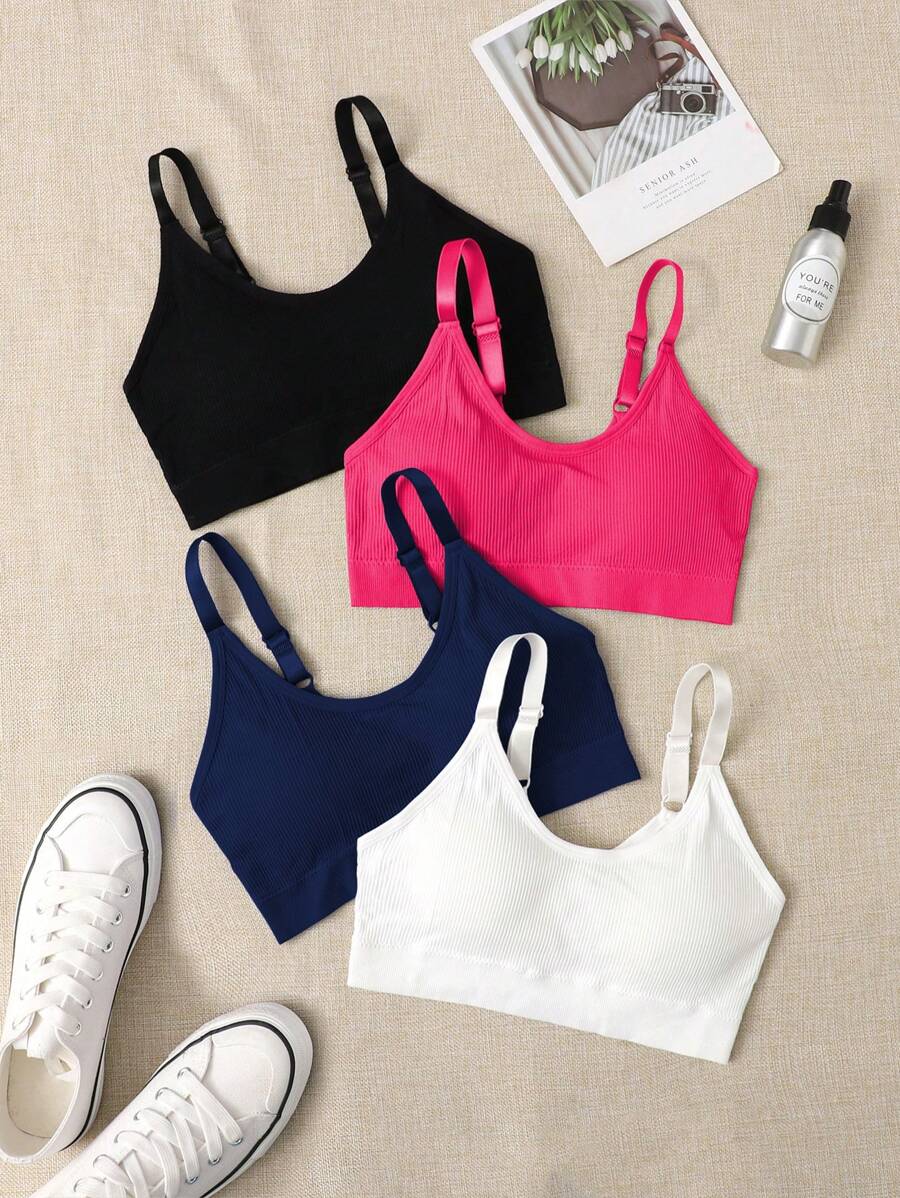 SHEIN Daily&Casual 4pcs Solid Crop Sports Bra SHEIN USA