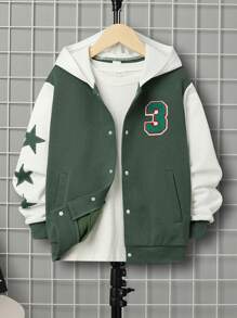 SHEIN Tween Boy Star Print Patched Detail Two Tone Hooded Jacket Without Tee - Multicolor - View 1