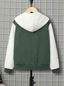 SHEIN Tween Boy Star Print Patched Detail Two Tone Hooded Jacket Without Tee - Multicolor - View 2