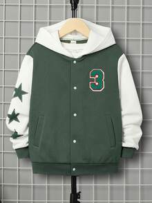 SHEIN Tween Boy Star Print Patched Detail Two Tone Hooded Jacket Without Tee - Multicolor - View 3