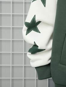 SHEIN Tween Boy Star Print Patched Detail Two Tone Hooded Jacket Without Tee - Multicolor - View 9