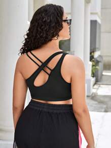 Plus Crisscross Backless Sports Bra - Black - View 3