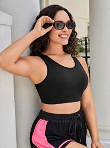 Plus Crisscross Backless Sports Bra - Black - View 5