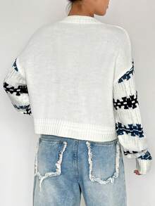 SHEIN Unity Mẫu sọc Thả vai Áo len - Nhiều màu - Xem 2