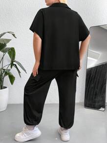 Flirla Plus Flap Pocket Shirt & Trousers - Black - View 2