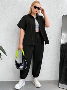 Flirla Plus Flap Pocket Shirt & Trousers - Black - View 3