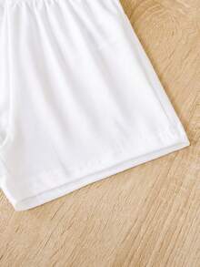 SHEIN 男嬰表情圖案T恤和短褲 - 白色 - 查看 3