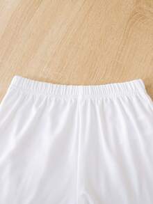 SHEIN 男嬰表情圖案T恤和短褲 - 白色 - 查看 4