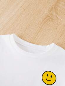 SHEIN 男嬰表情圖案T恤和短褲 - 白色 - 查看 6