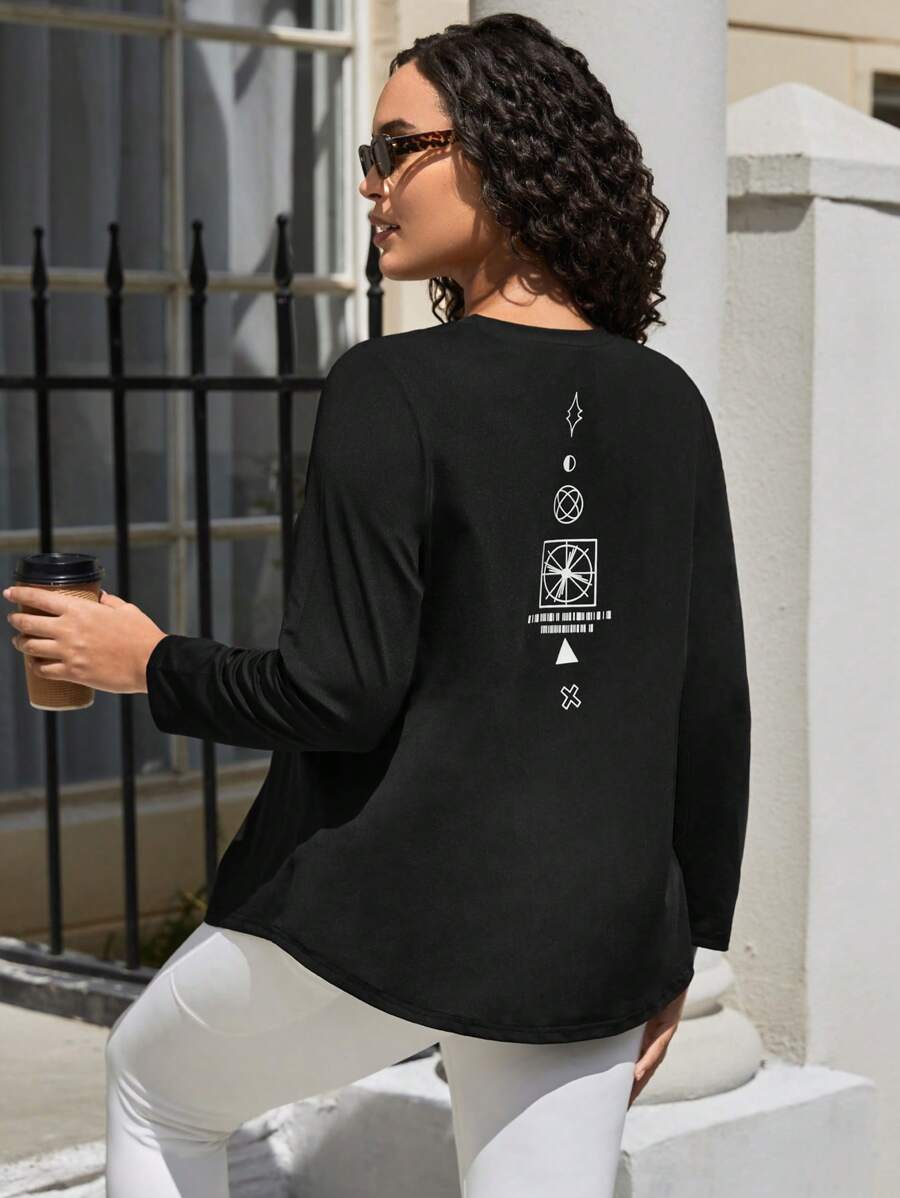 SHEIN Yoga Basic Plus Geo Print Sports Tee - Black - View 1