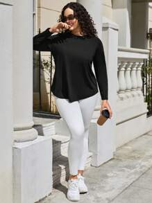 SHEIN Yoga Basic Plus Geo Print Sports Tee - Black - View 3