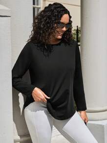 SHEIN Yoga Basic Plus Geo Print Sports Tee - Black - View 5