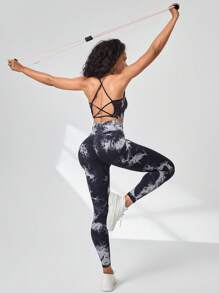 Easithlete 交叉紮染運動套裝 - 黑與白 - 查看 1