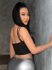 SHEIN SXY One Shoulder Crop Top - Black - View 2