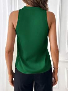 SHEIN Essnce Solid V Neck Sleeveless Blouse - Dark Green - View 2