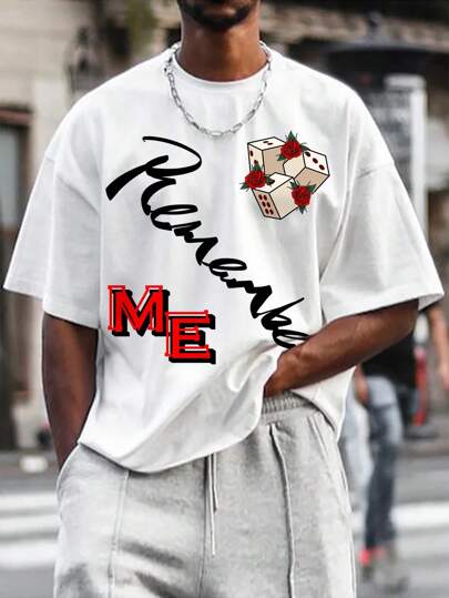 Guys Floral And Letter Graphic Tee