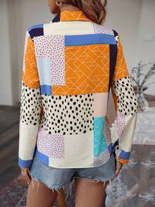 SHEIN LUNE Camisa con estampado de retazo con botón delantero - Multicolor - Ver 2