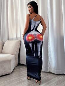 人像圖案緊身洋裝 - 彩色 - 查看 2