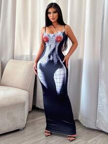 人像圖案緊身洋裝 - 彩色 - 查看 3