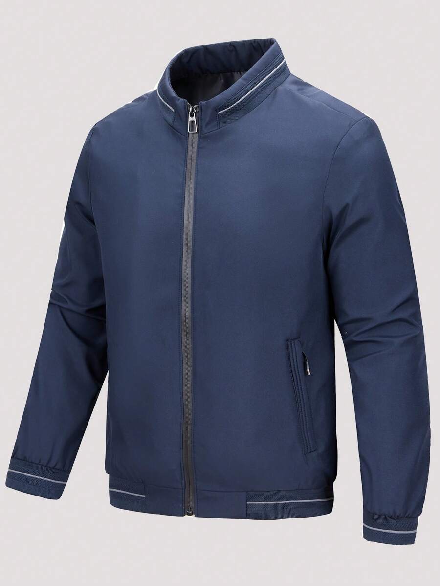 Men Zip Up Coat - Navy Blue - View 1